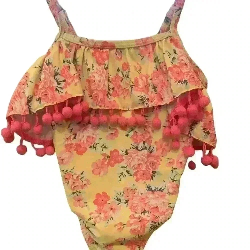 Nicole Miller Floral Ruffle Pom Pom one piece swimsuit size 2T